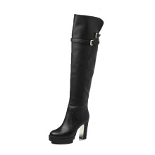 100% genuine leather boots women's platform leather tight knee high boots